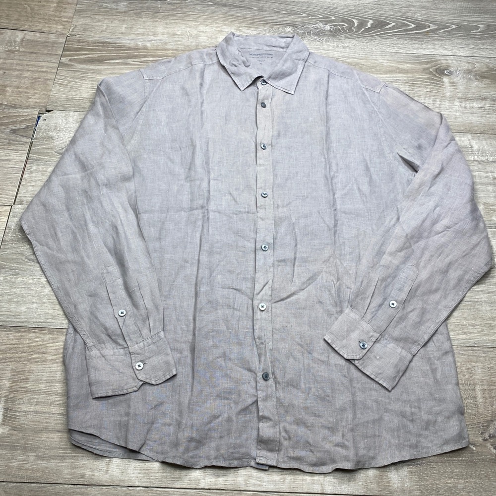 Monoprix Homme Linen Shirt Mens XL Gray Long Sleeve Basic Fit Casual Summer